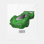 エアフォイル付きグリーンスポーツカーイラストレーション フリースブランケット (正面)