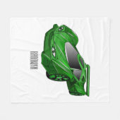 エアフォイル付きグリーンスポーツカーイラストレーション フリースブランケット (正面(横))