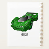 エアフォイル付きグリーンスポーツカーイラストレーション プランナー手帳 (裏面)