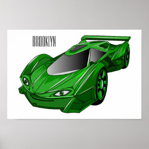 エアフォイル付きグリーンスポーツカーイラストレーション ポスター