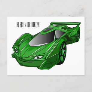 エアフォイル付きグリーンスポーツカーイラストレーション ポストカード