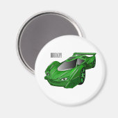 エアフォイル付きグリーンスポーツカーイラストレーション マグネット (正面/裏面)