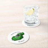 エアフォイル付きグリーンスポーツカーイラストレーション ラウンドペーパーコースター (インサイチュ)