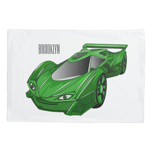 エアフォイル付きグリーンスポーツカーイラストレーション 枕カバー (裏面)