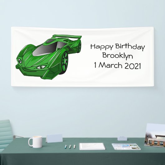 エアフォイル付きグリーンスポーツカーイラストレーション 横断幕 (トレードショー)