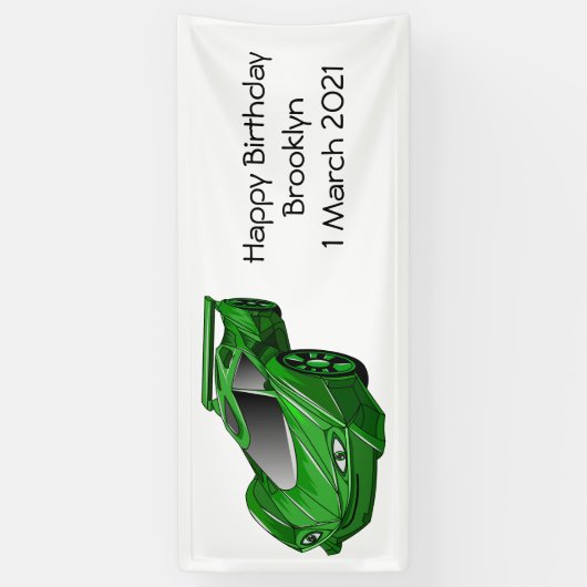 エアフォイル付きグリーンスポーツカーイラストレーション 横断幕 (縦)