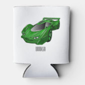 エアフォイル付きグリーンスポーツカーイラストレーション 缶クーラー (正面)