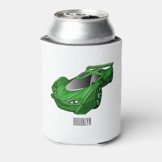エアフォイル付きグリーンスポーツカーイラストレーション 缶クーラー (缶裏面)