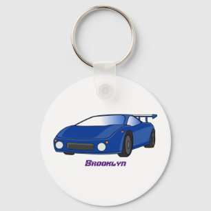 エアフォイル付きブルースポーツカーイラストレーション キーホルダー