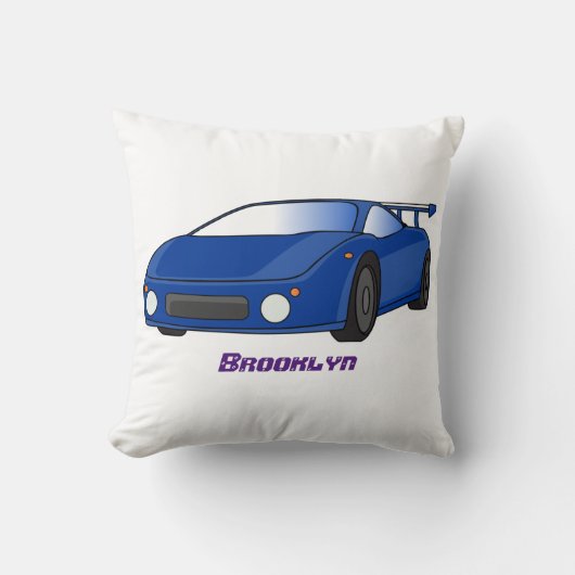 エアフォイル付きブルースポーツカーイラストレーション クッション (正面)