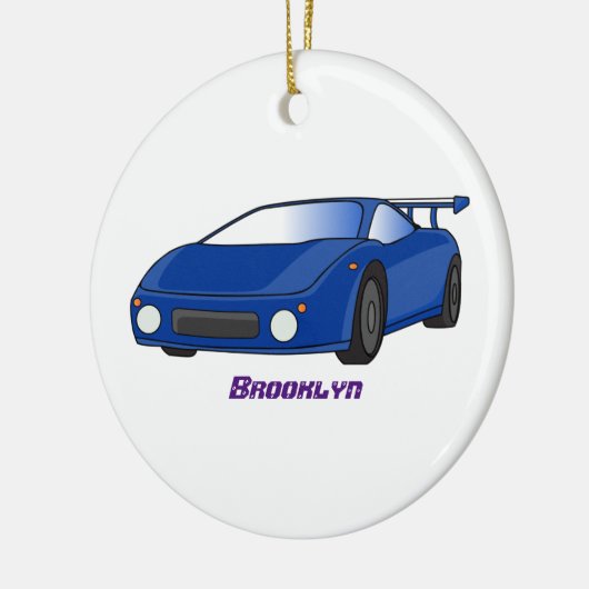 エアフォイル付きブルースポーツカーイラストレーション セラミックオーナメント (左)