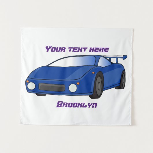 エアフォイル付きブルースポーツカーイラストレーション タペストリー (正面(横))