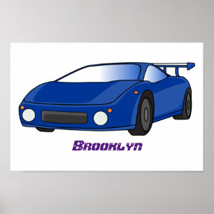 エアフォイル付きブルースポーツカーイラストレーション ポスター