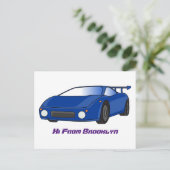 エアフォイル付きブルースポーツカーイラストレーション ポストカード (スタンド正面)