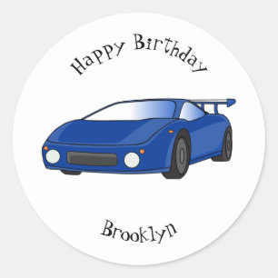 エアフォイル付きブルースポーツカーイラストレーション ラウンドシール