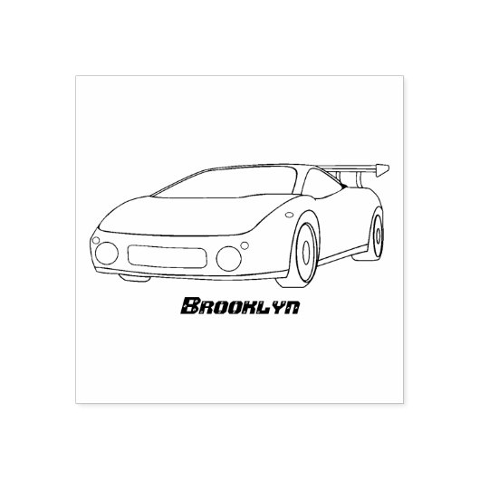 エアフォイル付きブルースポーツカーイラストレーション ラバースタンプ (インプリント)