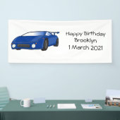 エアフォイル付きブルースポーツカーイラストレーション 横断幕 (トレードショー)