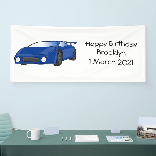 エアフォイル付きブルースポーツカーイラストレーション 横断幕 (トレードショー)