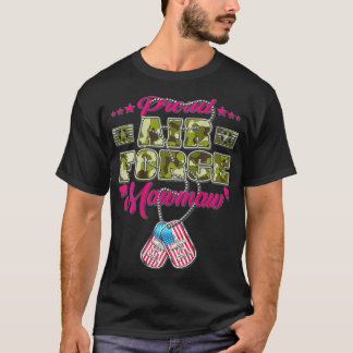 エアフォース誇りを持ったモーモー迷彩柄米国国旗の犬ラベルミリタ Tシャツ