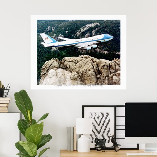 エアフォース1オーバー飛んでいる山ラッシュモア ポスター (ホームオフィス)