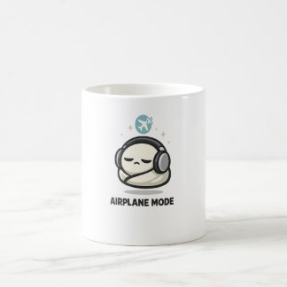 エアプランモード オン - かわいい眠そうなキャラクターのヘッドホン コーヒーマグカップ