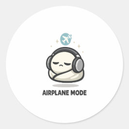 エアプランモード オン - かわいい眠そうなキャラクターのヘッドホン ラウンドシール