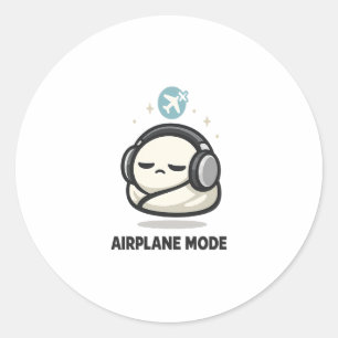 エアプランモード オン - かわいい眠そうなキャラクターのヘッドホン ラウンドシール