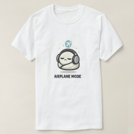 エアプランモード オン - かわいい眠そうなキャラクターのヘッドホン Tシャツ
