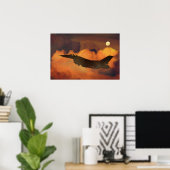 エアプレーン ファイター F-16 夜空 月 雲 ポスター (ホームオフィス)