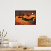 エアプレーン ファイター F-16 夜空 月 雲 ポスター (キッチン)