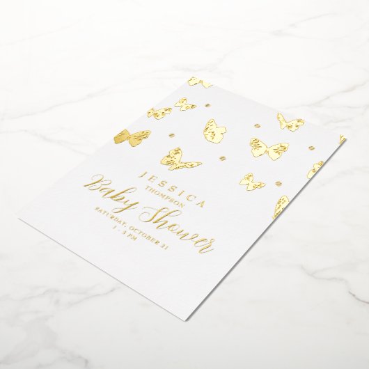 エアベビーシャワー金ゴールドに蝶 箔招待状 (回転した状態)