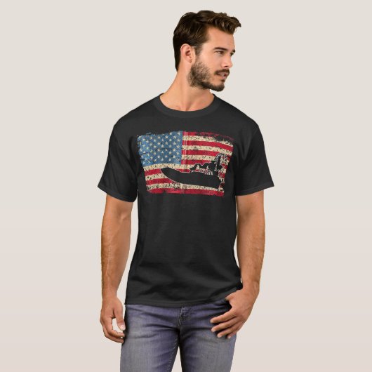 エアボートアメリカ国旗I愛国飛行船キャプテンR Tシャツ (正面フル)