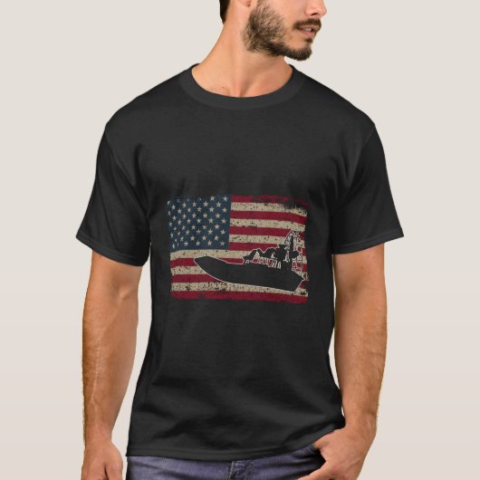 エアボートアメリカ国旗I愛国飛行船キャプテンR Tシャツ (正面)