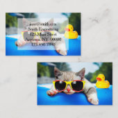 エアマットレスにサリラックスングラスを掛けた猫 名刺 (正面/裏面)