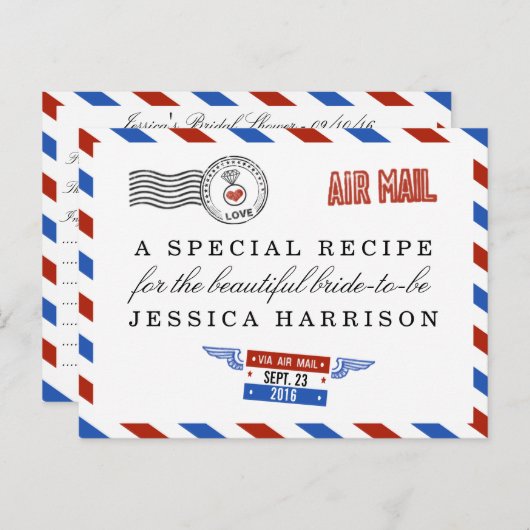 エアメモダンイルブライダルシャワーレシピカード インビテーションポストカード (正面/裏面)