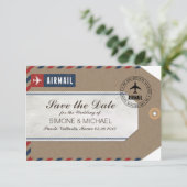 エアメールのスーツケースタグ ウェディング セーブザデート クラフト紙 (スタンド正面)