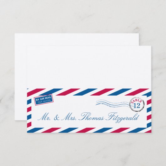 エアメールのテント型席札カード 招待状 (正面/裏面)