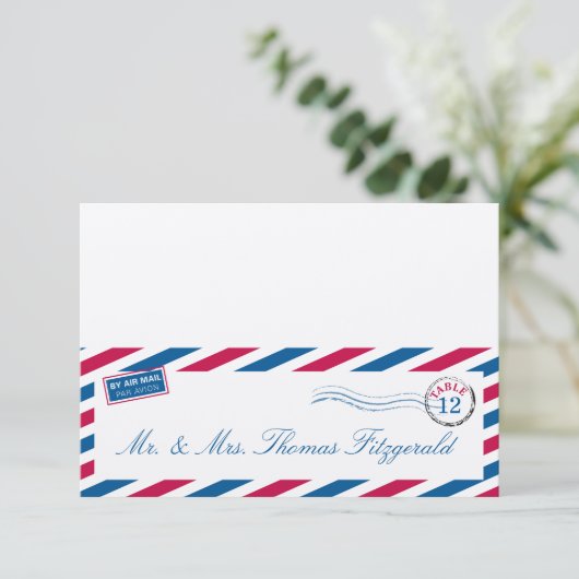 エアメールのテント型席札カード 招待状 (スタンド正面)