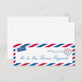 エアメールのテント型席札カード 招待状 (正面/裏面)