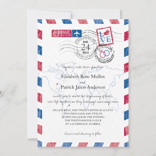 エアメールのロケーション結婚式招待状 招待状 (正面)