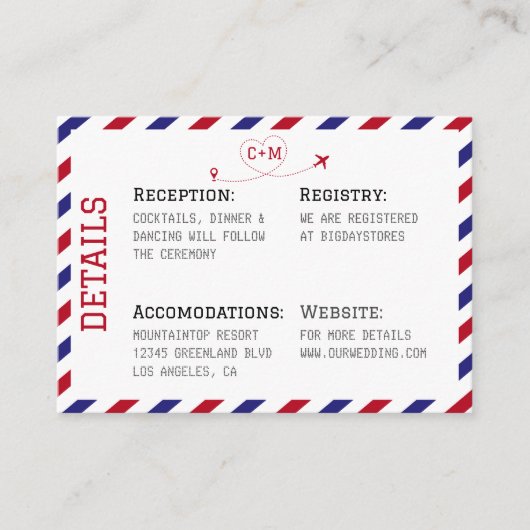 エアメールの宛先の結婚式 エンクロージャーカード (正面)