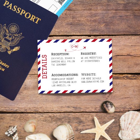 エアメールの宛先の結婚式 エンクロージャーカード