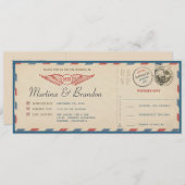 エアメールの飛行機搭乗券スタイルの結婚式招待状 招待状 (正面/裏面)