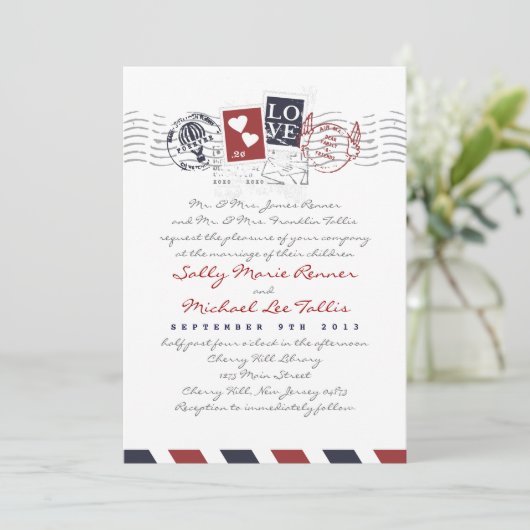 エアメールスタンプラブレター結婚式招待状 招待状 (スタンド正面)