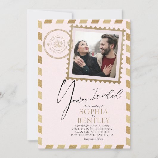 エアメールデザイン結婚式招待状 招待状 (正面)