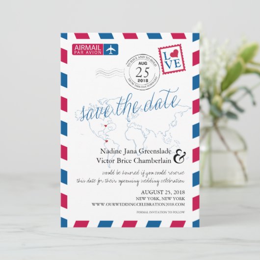 エアメールハートニューヨークとコロンビア日付を保存 セーブザデート (スタンド正面)