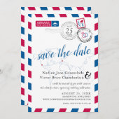 エアメールハートロサンゼルスとフランス日付を保存 セーブザデート (正面/裏面)