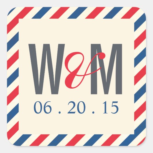 エアメールモノグラム結婚式の引き出物シール スクエアシール (正面)