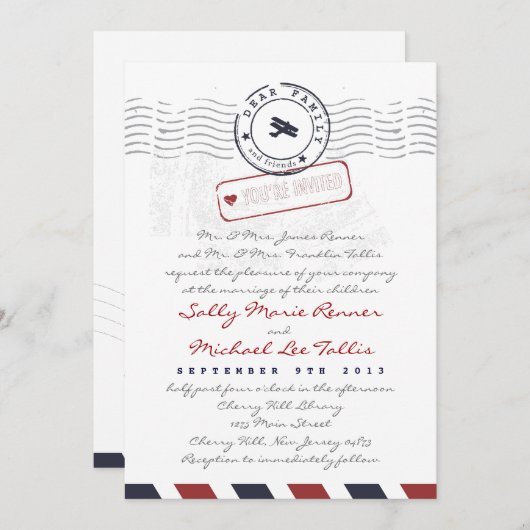 エアメールラブレター結婚式招待状 招待状 (正面/裏面)