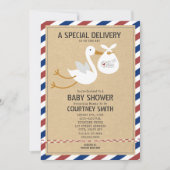 エアメール特別配送ストーク赤ユニセックスちゃんシャワー 招待状 (正面)